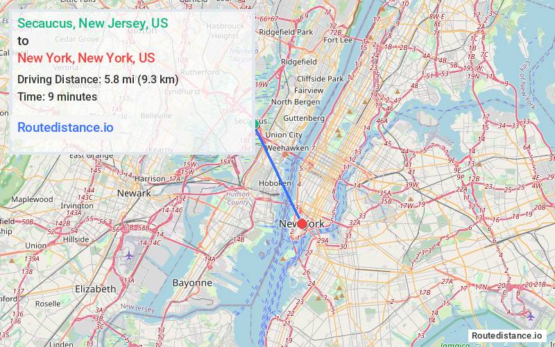 Distance from Secaucus to New York