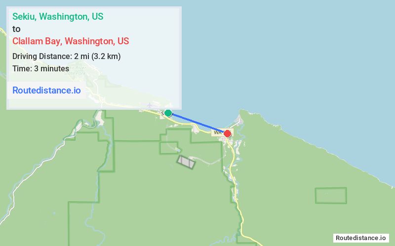 Route map from Sekiu to Clallam Bay