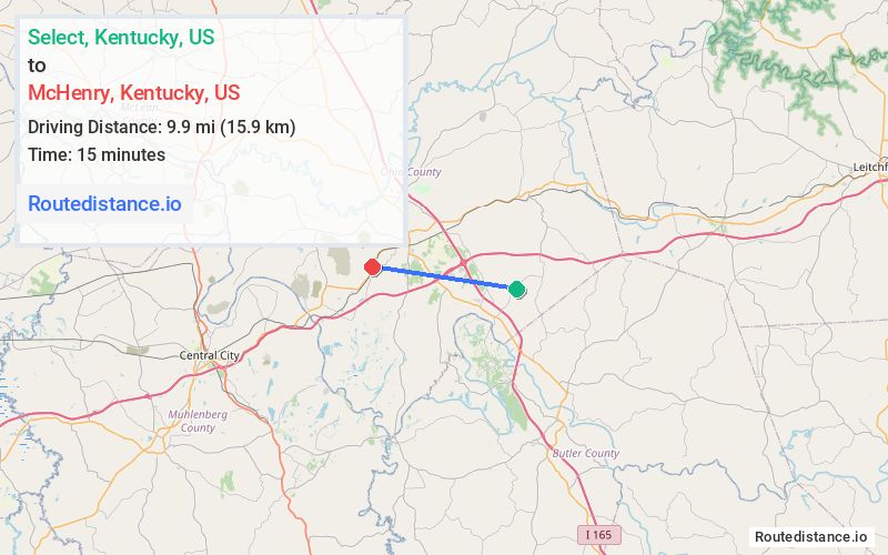 Route map from Select to McHenry