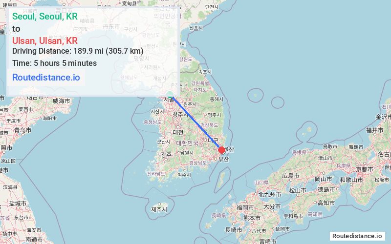 Route map from Seoul to Ulsan