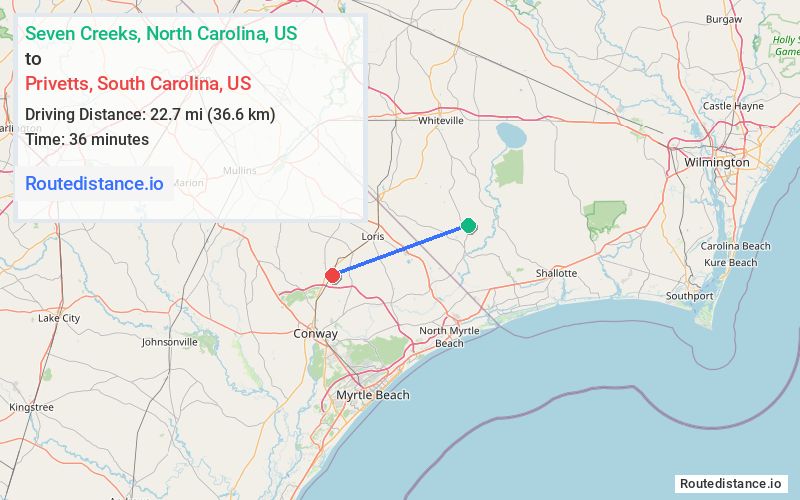 Distance from Seven Creeks to Privetts