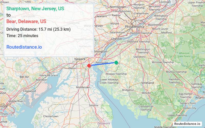 Distance from Sharptown to Bear