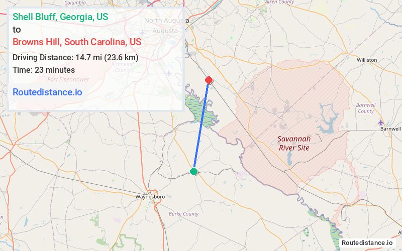 Route map from Shell Bluff to Browns Hill