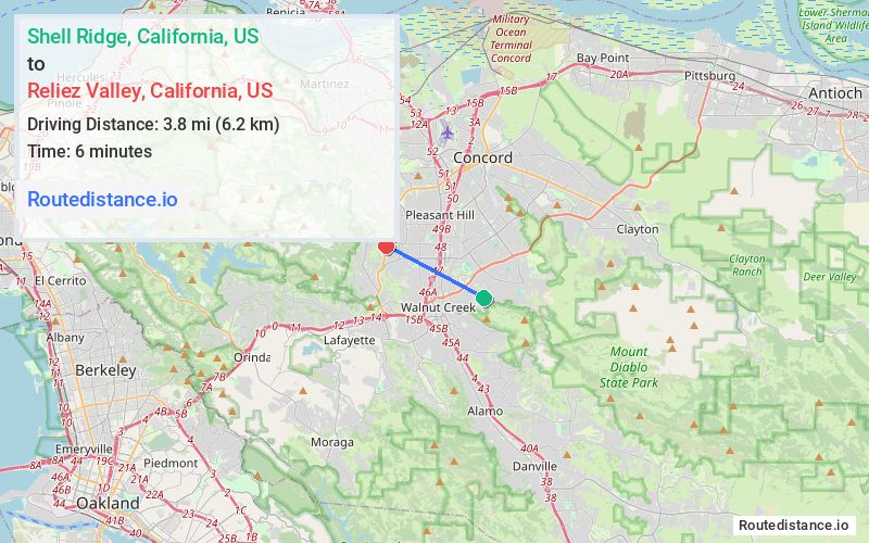 Route map from Shell Ridge to Reliez Valley