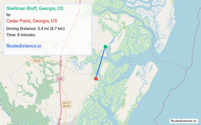 Distance from Shellman Bluff to Cedar Point