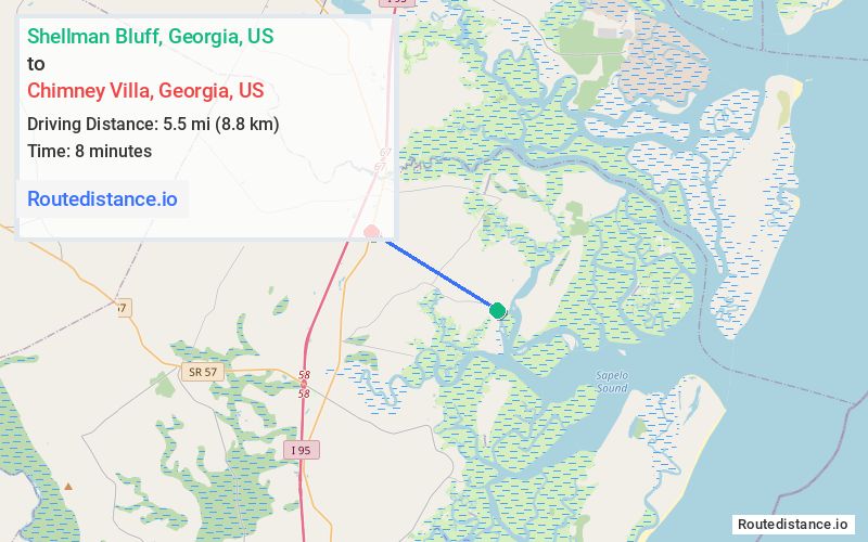 Route map from Shellman Bluff to Chimney Villa
