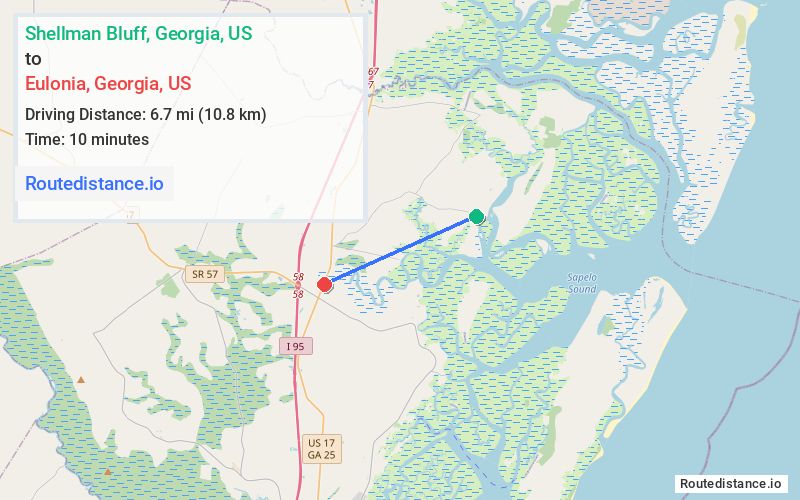 Route map from Shellman Bluff to Eulonia