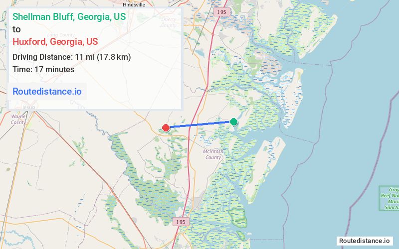 Route map from Shellman Bluff to Huxford