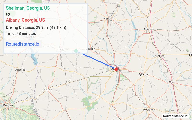 Distance from Shellman to Albany