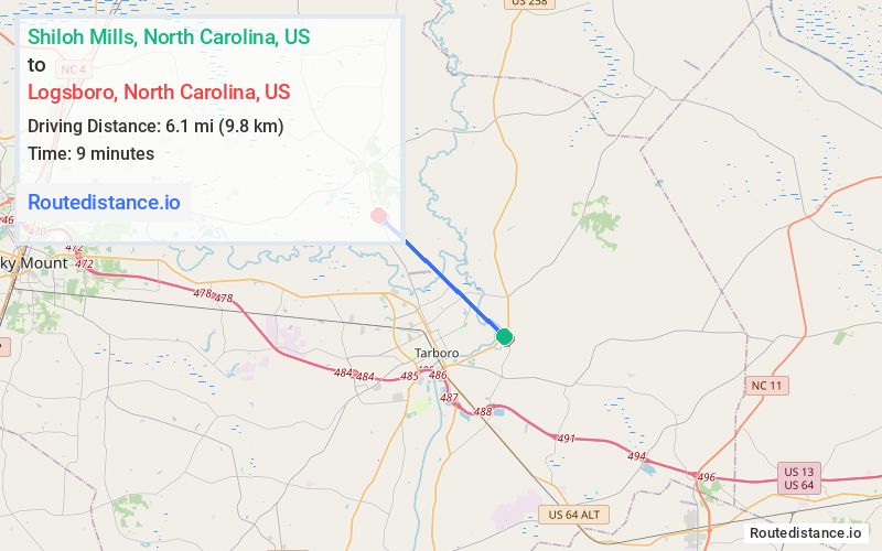 Distance from Shiloh Mills to Logsboro