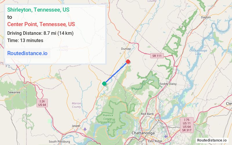 Route map from Shirleyton to Center Point