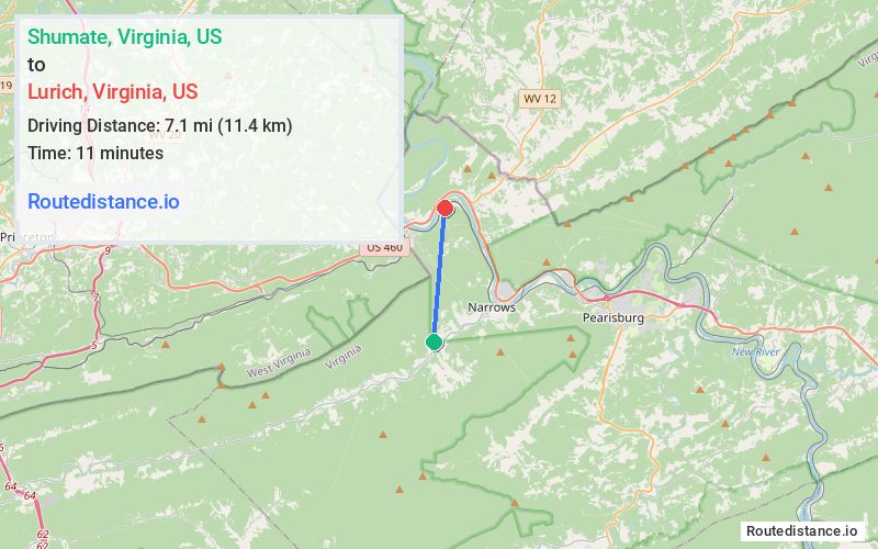Route map from Shumate to Lurich