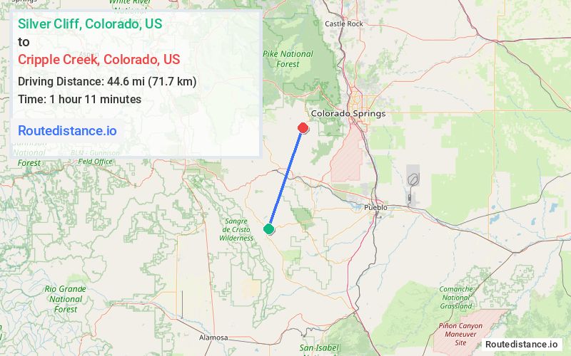 Distance from Silver Cliff to Cripple Creek