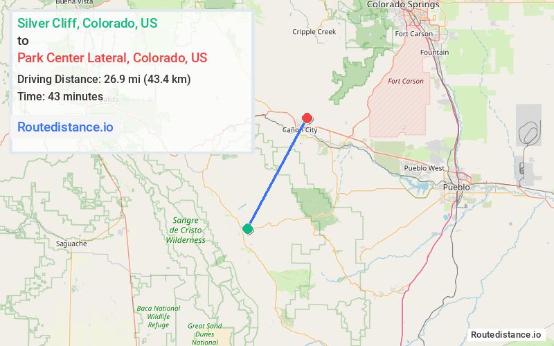 Route map from Silver Cliff to Park Center Lateral