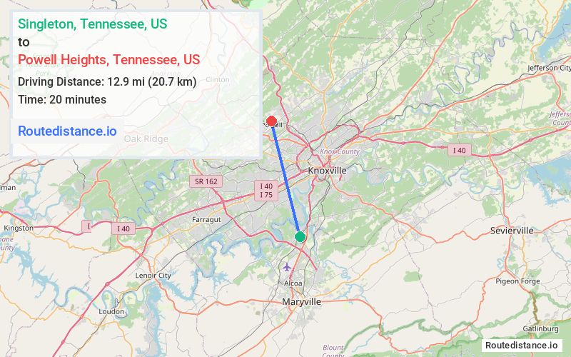 Distance from Singleton to Powell Heights