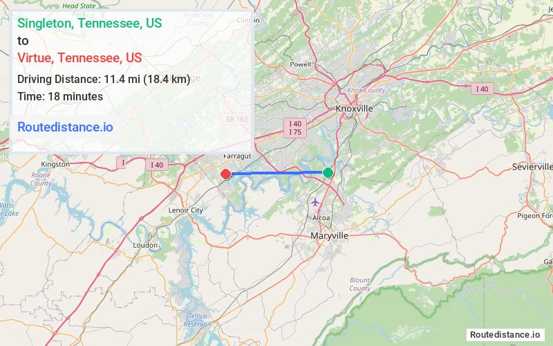 Route map from Singleton to Virtue
