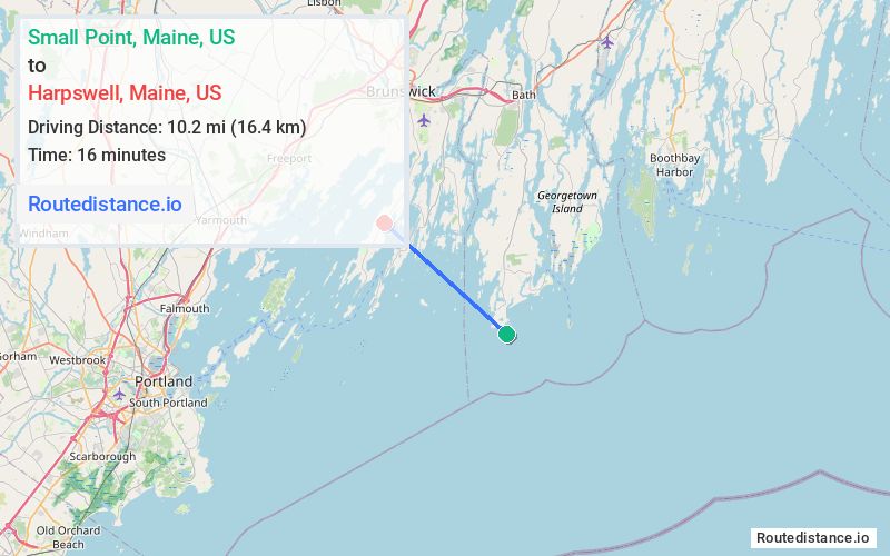 Route map from Small Point to Harpswell