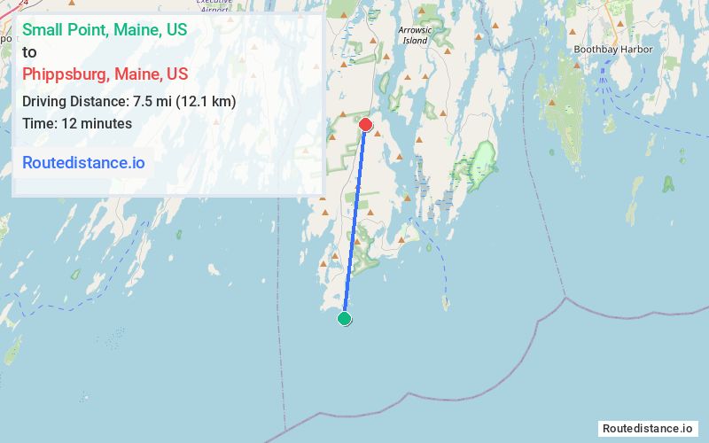 Route map from Small Point to Phippsburg