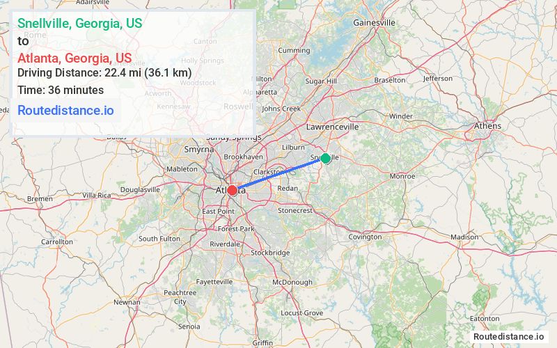 Route map from Snellville to Atlanta