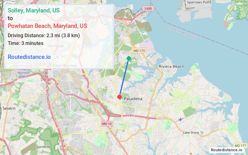 Route map from Solley to Powhatan Beach