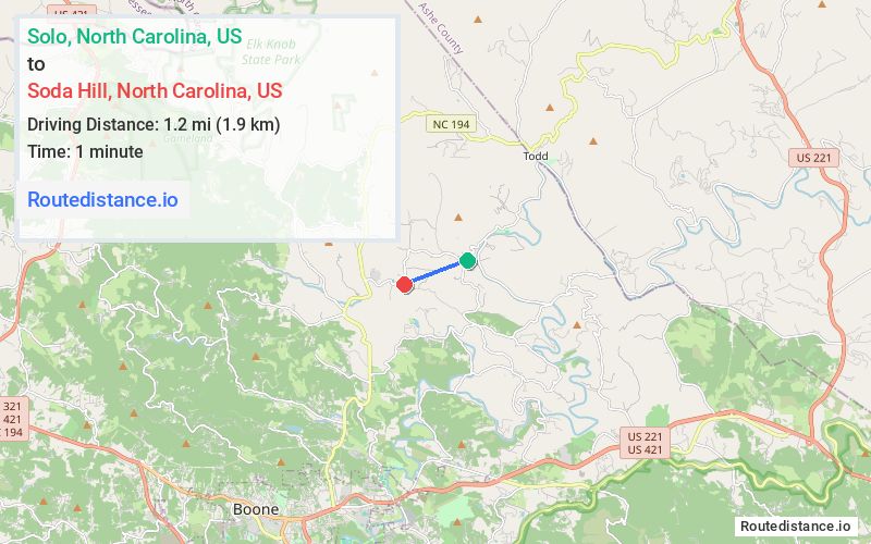 Route map from Solo to Soda Hill
