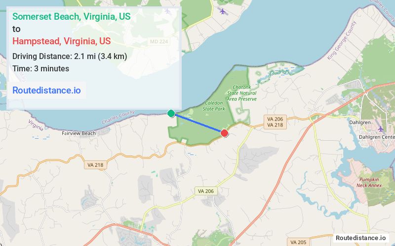 Route map from Somerset Beach to Hampstead