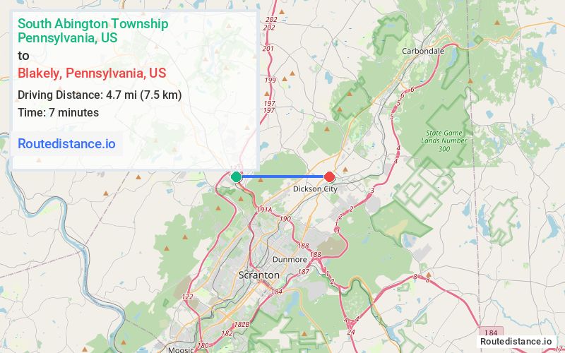 Distance from South Abington Township to Blakely