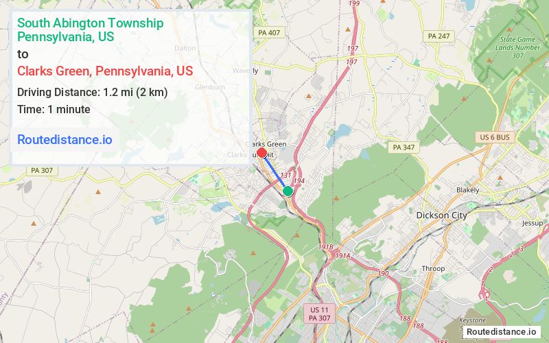 Distance from South Abington Township to Clarks Green