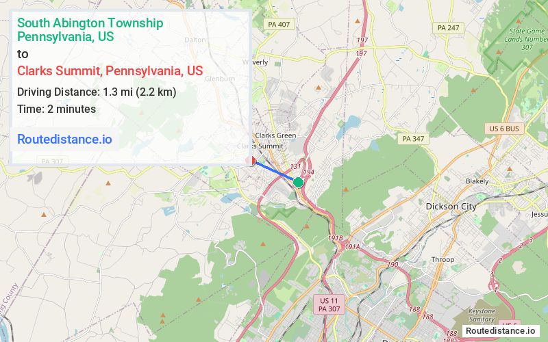 Distance from South Abington Township to Clarks Summit
