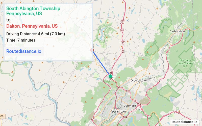 Distance from South Abington Township to Dalton