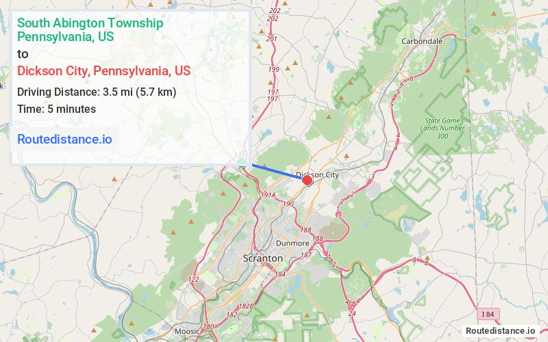 Distance from South Abington Township to Dickson City