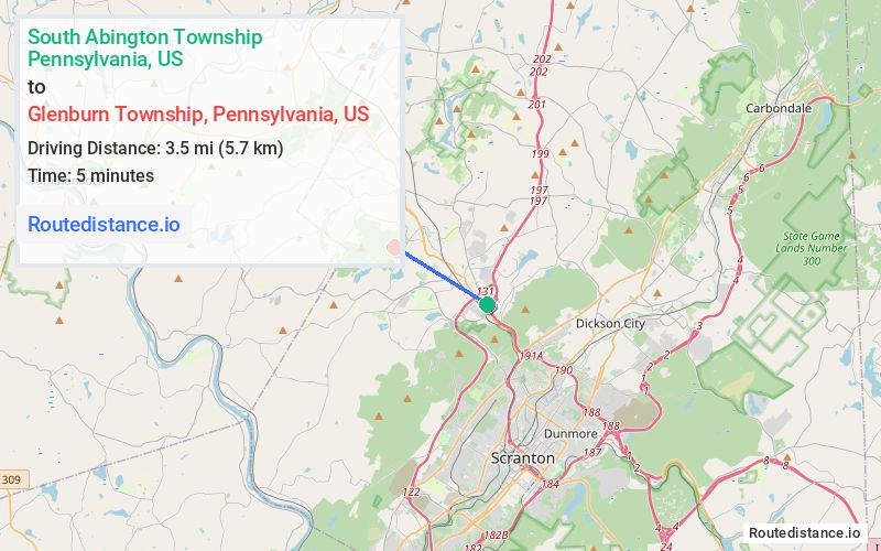 Distance from South Abington Township to Glenburn Township