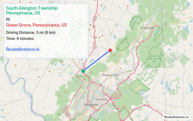 Distance from South Abington Township to Green Grove