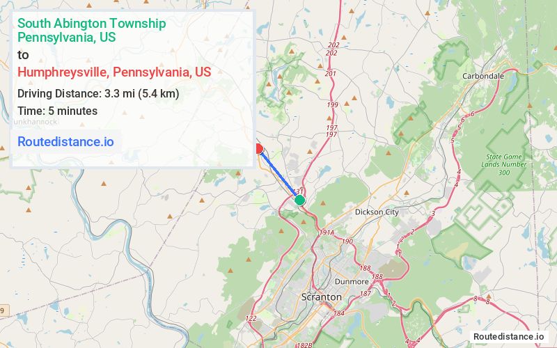 Distance from South Abington Township to Humphreysville