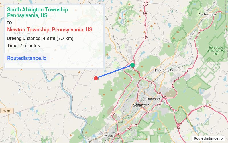 Distance from South Abington Township to Newton Township