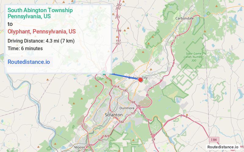 Distance from South Abington Township to Olyphant
