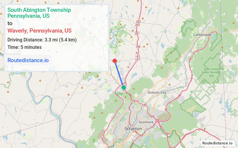 Distance from South Abington Township to Waverly