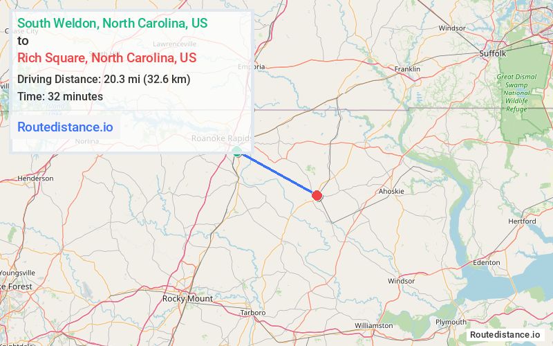 Route map from South Weldon to Rich Square