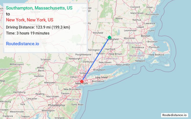 Route map from Southampton to New York
