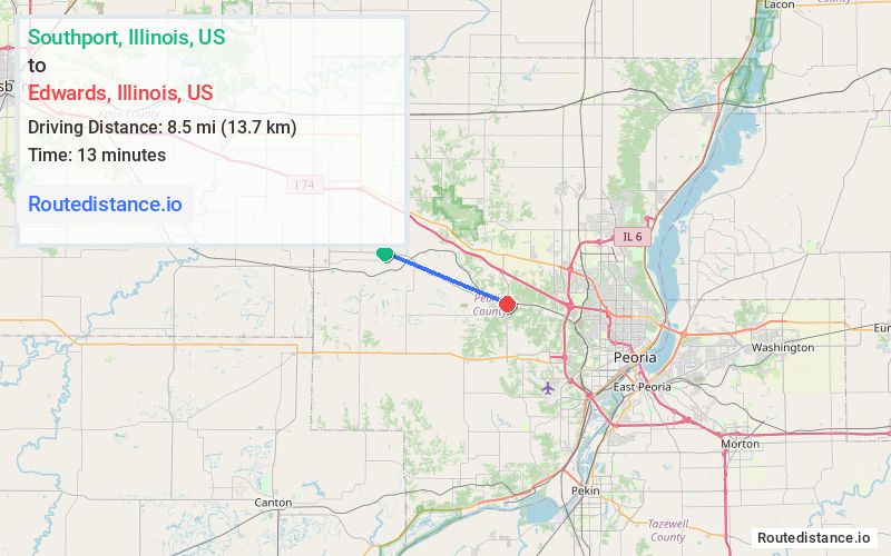 Route map from Southport to Edwards