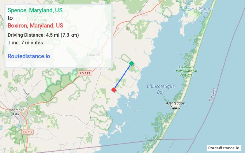 Route map from Spence to Boxiron