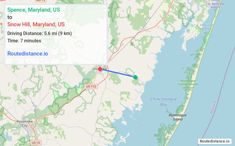 Route map from Spence to Snow Hill