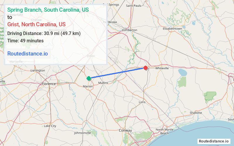 Distance from Spring Branch to Grist