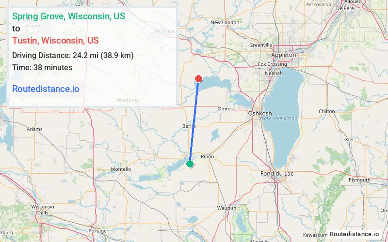 Distance from Spring Grove to Tustin