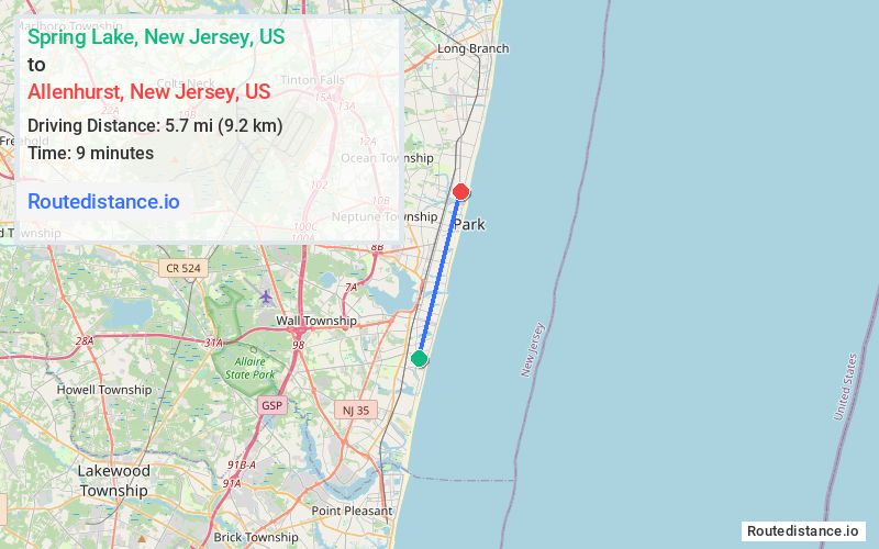 Distance from Spring Lake to Allenhurst