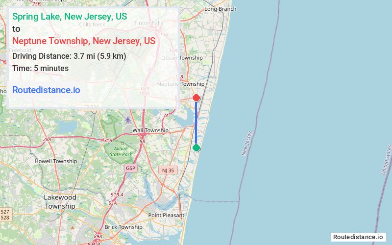 Distance from Spring Lake to Neptune Township