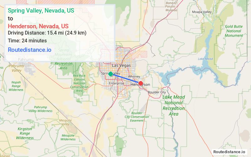 Route map from Spring Valley to Henderson