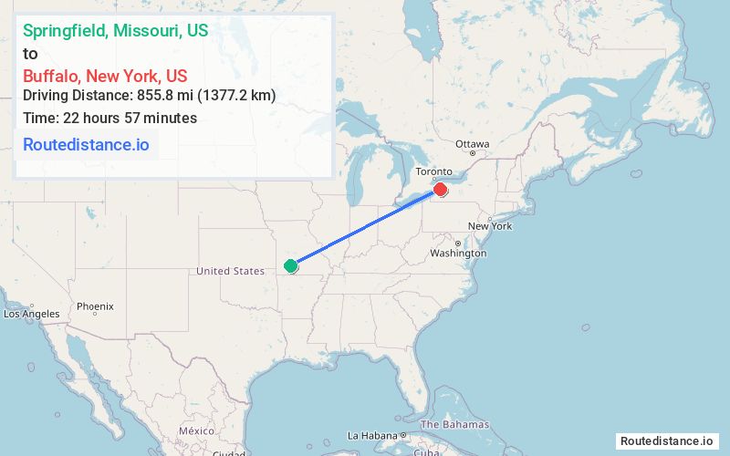 Route map from Springfield to Buffalo