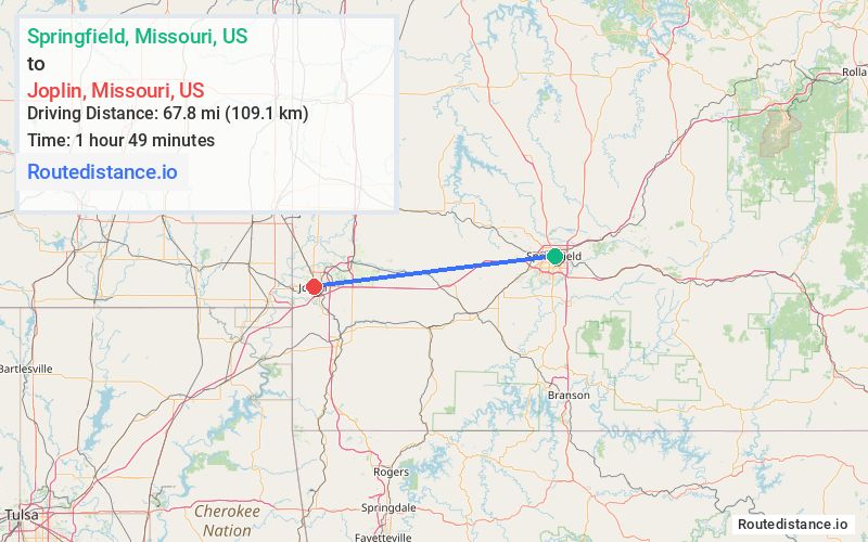Route map from Springfield to Joplin