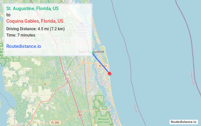 Distance from St. Augustine to Coquina Gables